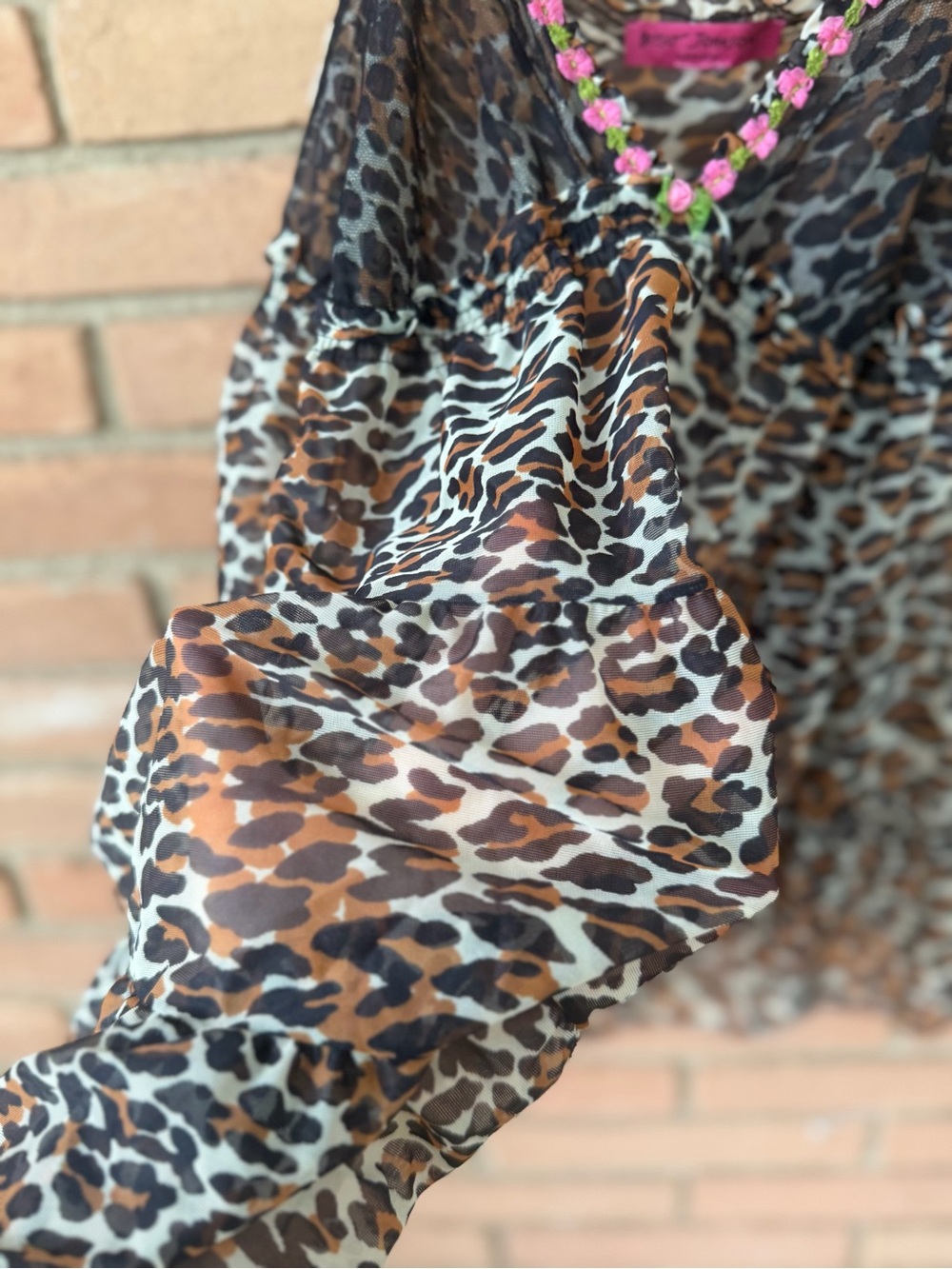 Betsey Johnson Leopard Print Chemise with Pink Floral Trim - Picture 4 of 6